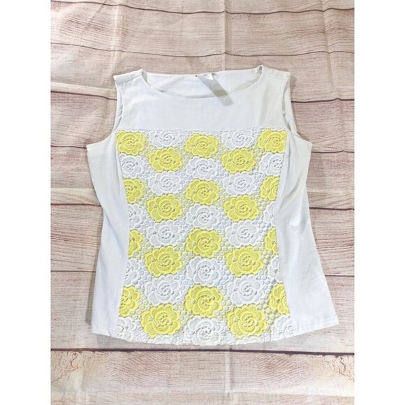 NaraCamicie Women's White, Yellow Embroidered Cap Sleeve Top - III (XL) - Picture 4 of 9